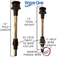 Load image into Gallery viewer, Bi-Color Removable LED Navigation Bow Light With Stainless Plug In Base | 12"