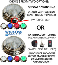 Load image into Gallery viewer, Four Color 7" Stainless RGBW LED Marine Boat Dome Light | White - Blue - Red - Green | (Switch Type Options)