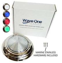 Load image into Gallery viewer, Four Color 7" Stainless RGBW LED Marine Boat Dome Light | White - Blue - Red - Green | (Switch Type Options)
