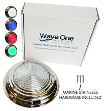 Load image into Gallery viewer, Four Color 7" Stainless RGBW LED Marine Boat Dome Light | White - Blue - Red - Green | (Switch Type Options)
