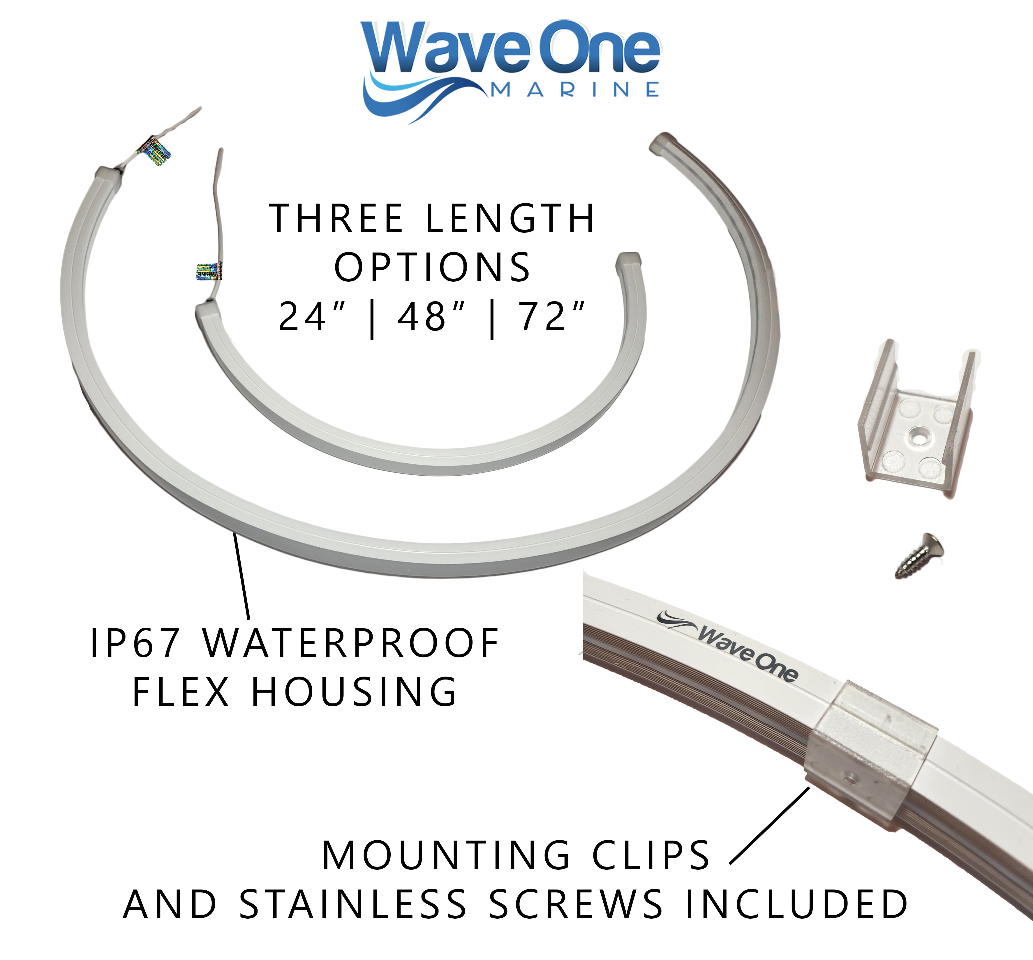 Wave One Marine RGBW Flush Mount LED Boat Light – 4 Colors (White, Blue, Red, Green), IP67 Waterproof, No Controller Needed